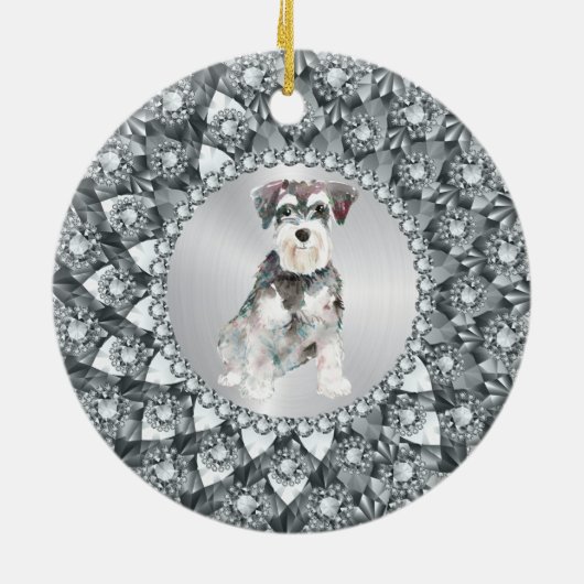 White Diamonds Frame Minitur Schnauser Keramik Ornament (Hinten)