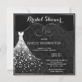 White Diamonds Gown Black Silver Brautparty Einladung (Rückseite)