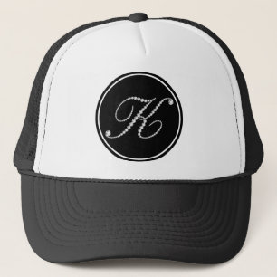 White Diamonds Letter K Monogram Truckerkappe