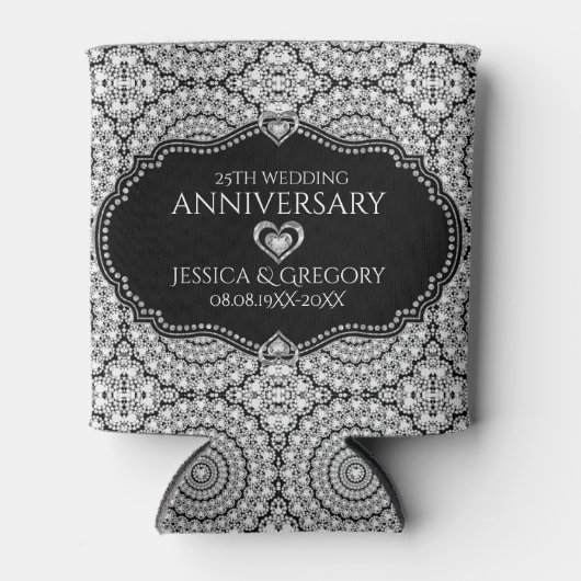 White Diamonds Pattern 25. Hochzeitstag Dosenkühler (Vorderseite)