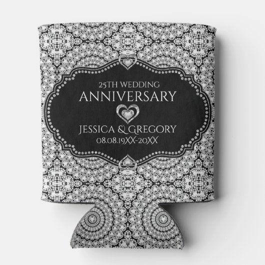 White Diamonds Pattern 25. Hochzeitstag Dosenkühler (Rückseite)