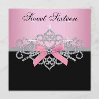 White Diamonds Pink Black Sweet 16 Geburtstagspart Einladung