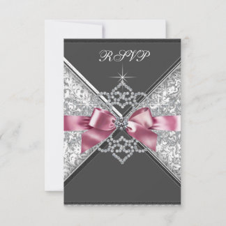 White Diamonds Pink Black Sweet 16 Geburtstagspart RSVP Karte