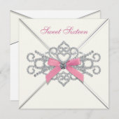 White Diamonds Pink Sweet 16 Party Einladung (Vorne/Hinten)