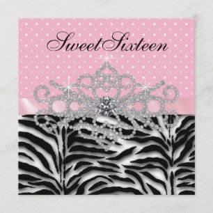 White Diamonds Pink Zebra 16 . Geburtstag Geburtst Einladung