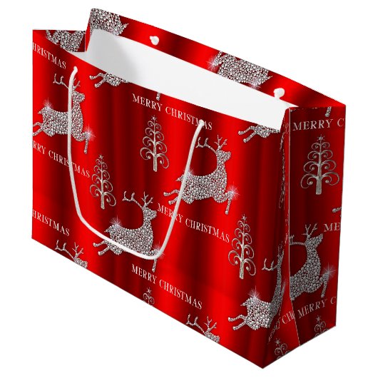 White Diamonds Reinirder Sparkling Red Christmas Große Geschenktüte (Vorderseite Schrägansicht)