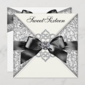 White Diamonds Schwarz-weiß Sweet 16 Geburtstagspa Einladung (Vorne/Hinten)