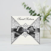 White Diamonds Schwarz-weiß Sweet 16 Geburtstagspa Einladung (Stehend Vorderseite)