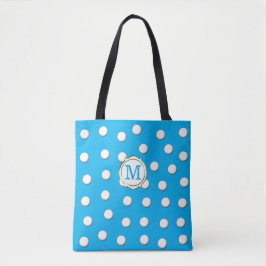White Dimensional Polka Punkte auf Sky Blue Tasche