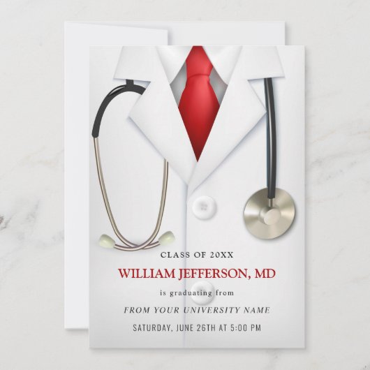 White Doctor Coat Modern Nursing School Abschluss Einladung (Vorderseite)