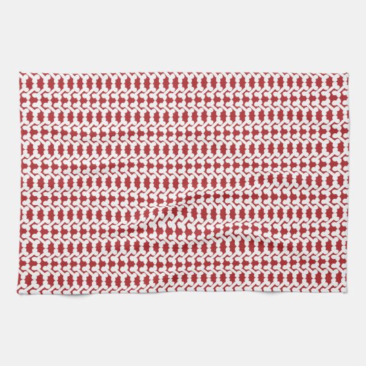 White Dog Bone Herringbone Pattern Brick Red Geschirrtuch (Horizontal)