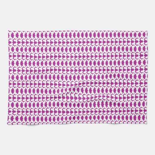White Dog Bone Herringbone Pattern Dark Magenta Geschirrtuch (Horizontal)