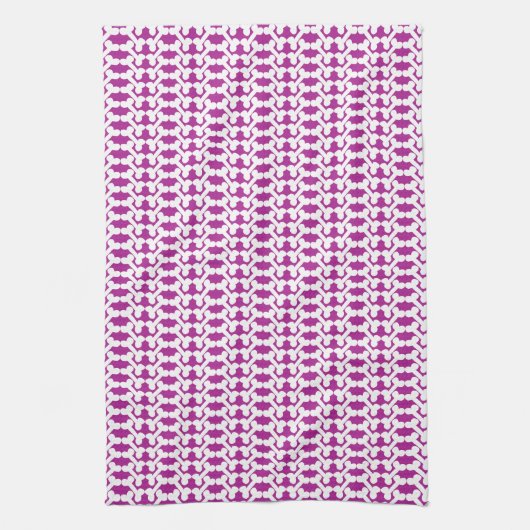 White Dog Bone Herringbone Pattern Dark Magenta Geschirrtuch (Vertikal)