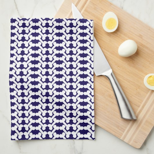 White Dog Bone Herringbone Pattern Navy Blue Geschirrtuch (Viertel Falte)