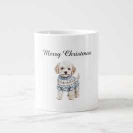 White Dog in Blue Sweater Weihnachten Jumbo-Tasse