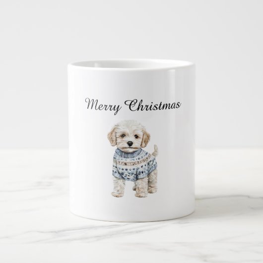White Dog in Blue Sweater Weihnachten Jumbo-Tasse (Vorderseite)