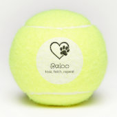 White Dog Name Tennis Ball 'toss, fetch, repeat' (Vorderseite)