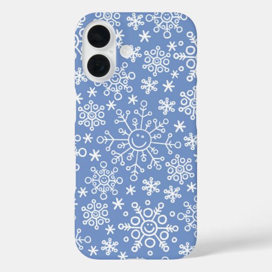 White Doodle Snowflakes & Blue Background Case-Mate iPhone Hülle (Rückseite)