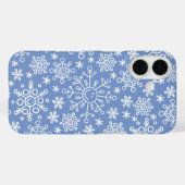 White Doodle Snowflakes & Blue Background Case-Mate iPhone Hülle (Rückseite (Horizontal))