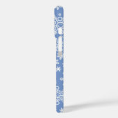 White Doodle Snowflakes & Blue Background Case-Mate iPhone Hülle (Rückseite / Links)