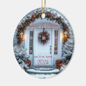 White Door Wreath "unsere erste Zuhause" Keramik Ornament (Links)