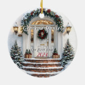 White Door Wreath "unsere erste Zuhause" Keramik Ornament (Hinten)