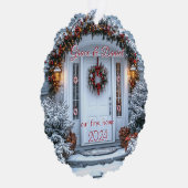 White Door Wreath "unsere erste Zuhause" Ornament Karte (Rechts)