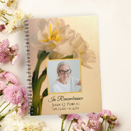 White Double Daffodic Funeral Memorial Guest Book Notizblock