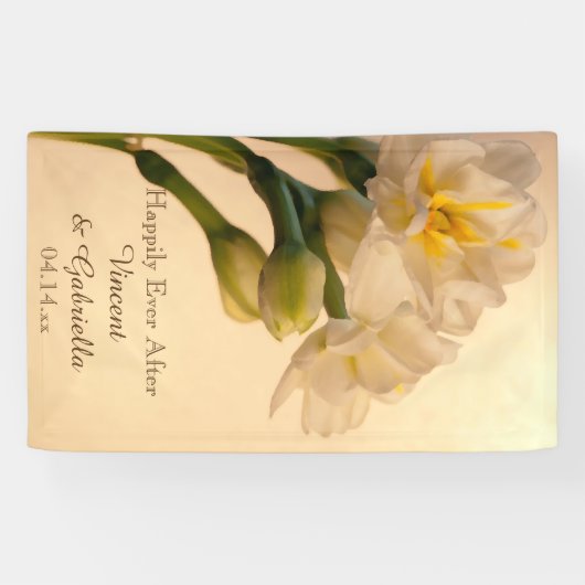 White Double Daffodils Spring Wedding Banner (Horizontal)
