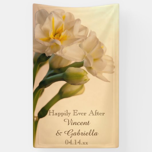 White Double Daffodils Spring Wedding Banner (Vertikal)