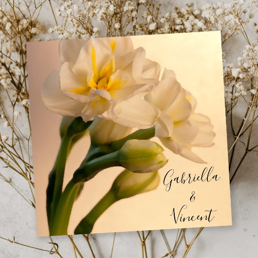 White Double Daffodils Spring Wedding Einladung