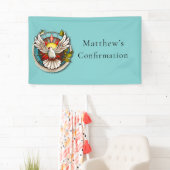 White Dove Aquamarin Blue Confirmation Feier Banner (Insitu)