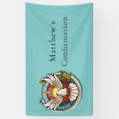 White Dove Aquamarin Blue Confirmation Feier Banner (Vertikal)