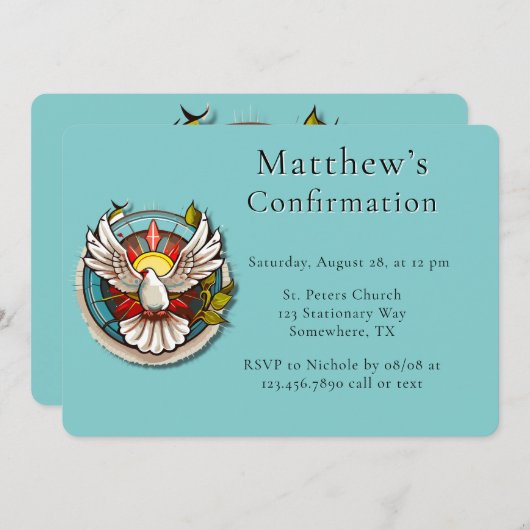 White Dove Aquamarin Blue Confirmation Feier Einladung (Vorne/Hinten)