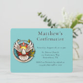White Dove Aquamarin Blue Confirmation Feier Einladung (Stehend Vorderseite)