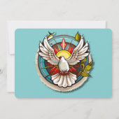 White Dove Aquamarin Blue Confirmation Feier Einladung (Rückseite)