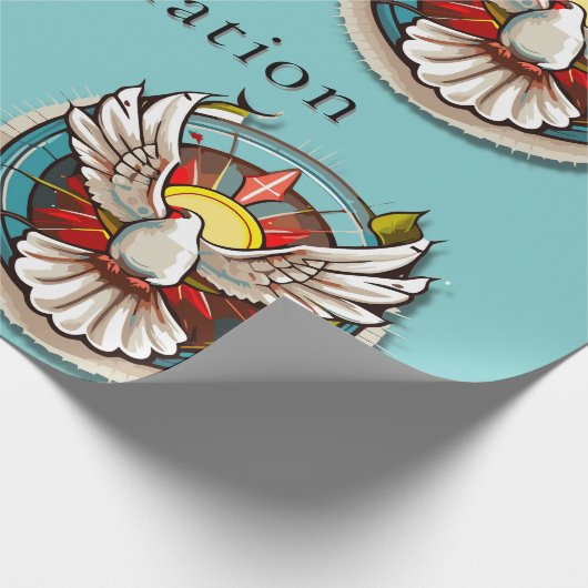 White Dove Aquamarin Blue Confirmation Feier Geschenkpapier (Ecke)