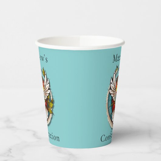 White Dove Aquamarin Blue Confirmation Feier Pappbecher (Links)