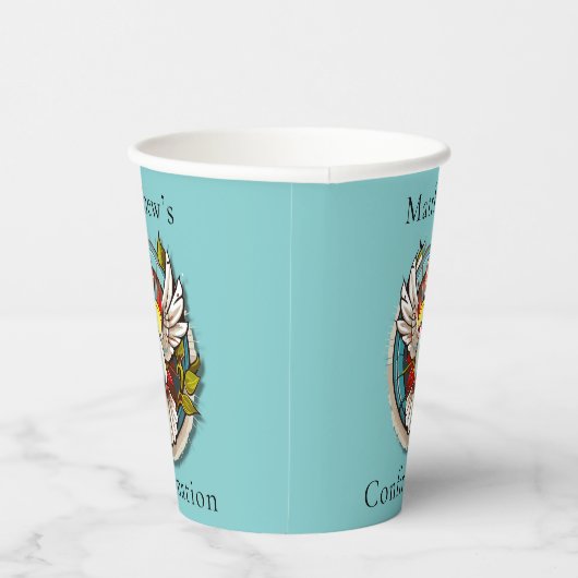 White Dove Aquamarin Blue Confirmation Feier Pappbecher (Rechts)