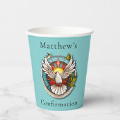 White Dove Aquamarin Blue Confirmation Feier Pappbecher (Vorderseite)