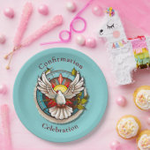 White Dove Aquamarin Blue Confirmation Feier Pappteller (Party)