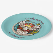 White Dove Aquamarin Blue Confirmation Feier Pappteller (Schrägansicht)