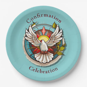 White Dove Aquamarin Blue Confirmation Feier Pappteller