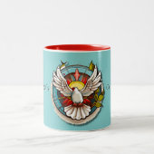 White Dove Aquamarin Blue Confirmation Feier Zweifarbige Tasse (Mittel)
