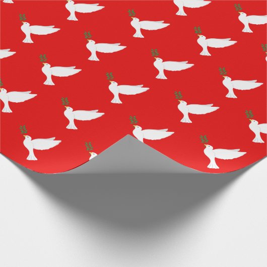 White Dove Bird mit Olive Branch auf Rot Geschenkpapier (Ecke)