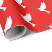 White Dove Bird mit Olive Branch auf Rot Geschenkpapier (Rolleneckpunkt)