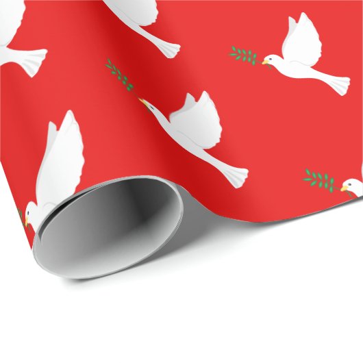 White Dove Bird mit Olive Branch auf Rot Geschenkpapier (Rolleneckpunkt)