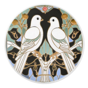 White Dove Birds Art Nouveau Doves Bird Art Deco Keramikknauf
