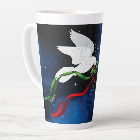 White Dove Christmas Große Latte Tasse (Linke Ecke)