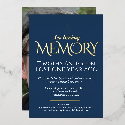 White-Dove-Foto zum Tode-Jubiläum Folieneinladung (Vorderseite/Rückseite)